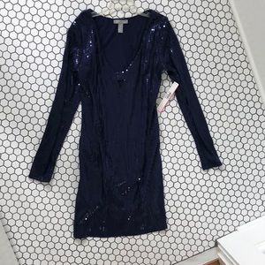 Blue sequined long sleeve dress